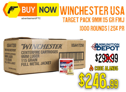 Winchester USA Target Pack 9mm 115 Gr FMJ 1,000 Rounds &acirc; $246.99 After Code