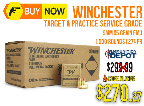 Winchester Target & Practice 9mm 115 Grain FMJ 1,000 Rounds – $270.27 w/ Code