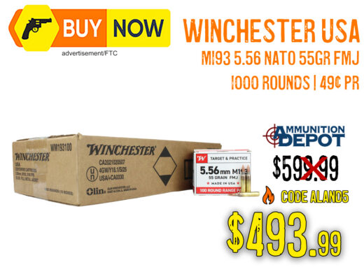 Winchester USA M193 5.56 NATO 55gr FMJ 1,000 Rounds &acirc; $493.99