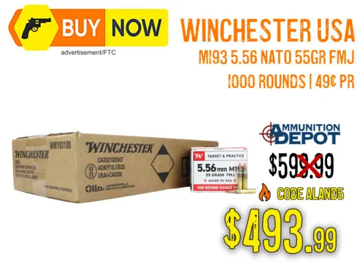 Winchester USA M193 5.56 NATO 55gr FMJ 1,000 Rounds &acirc; $493.99