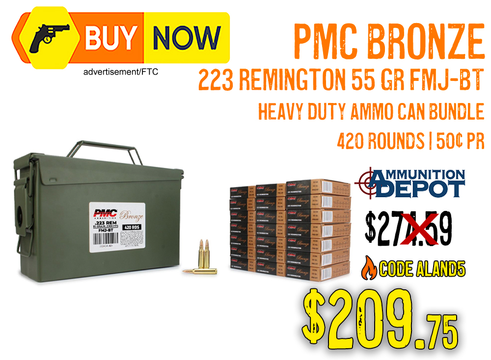PMC Bronze .223 Rem 55gr FMJ-BT 420 Rounds Ammo Can Bundle – $209.75 w/ Code