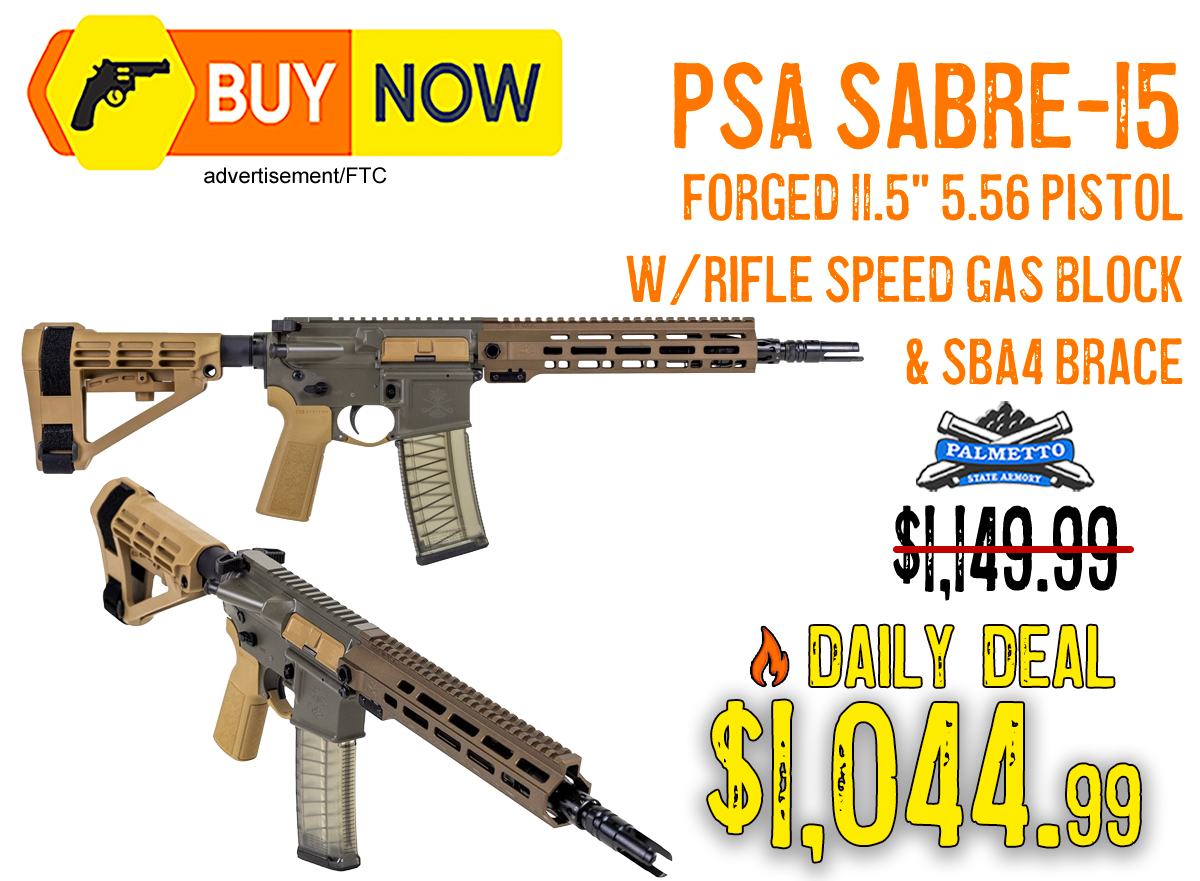 PSA Sabre-15 Forged 11.5” 5.56 Pistol w/ SBA-4 Brace – $1,044.99
