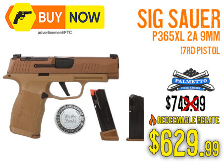 Sig Sauer P365XL 9mm Pistol – $629.99 w/ Rebate