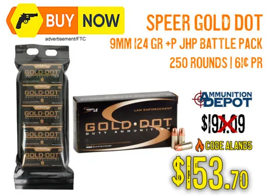 Speer Gold Dot 9mm 124 Gr +P JHP Battle Pack 250 Rounds &acirc; $153.70