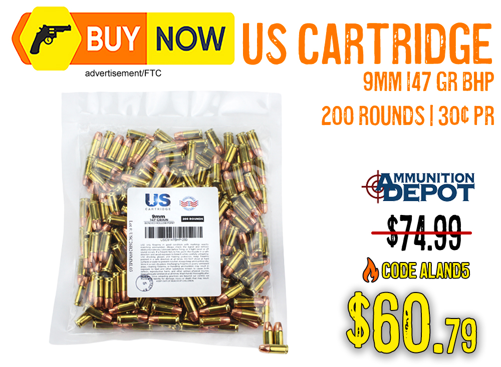 US Cartridge 9mm 147 Gr BHP 200 Rounds – $60.79 w/ Code