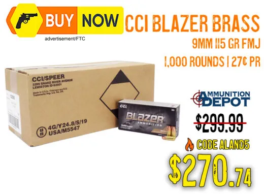 CCI Blazer Brass 9mm 115gr FMJ 1,000-Round Case