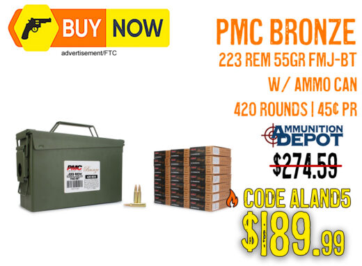 PMC Bronze .223 Rem 55gr FMJ-BT 420 Rounds Ammo Can Bundle &acirc; $189.99 w/ Code