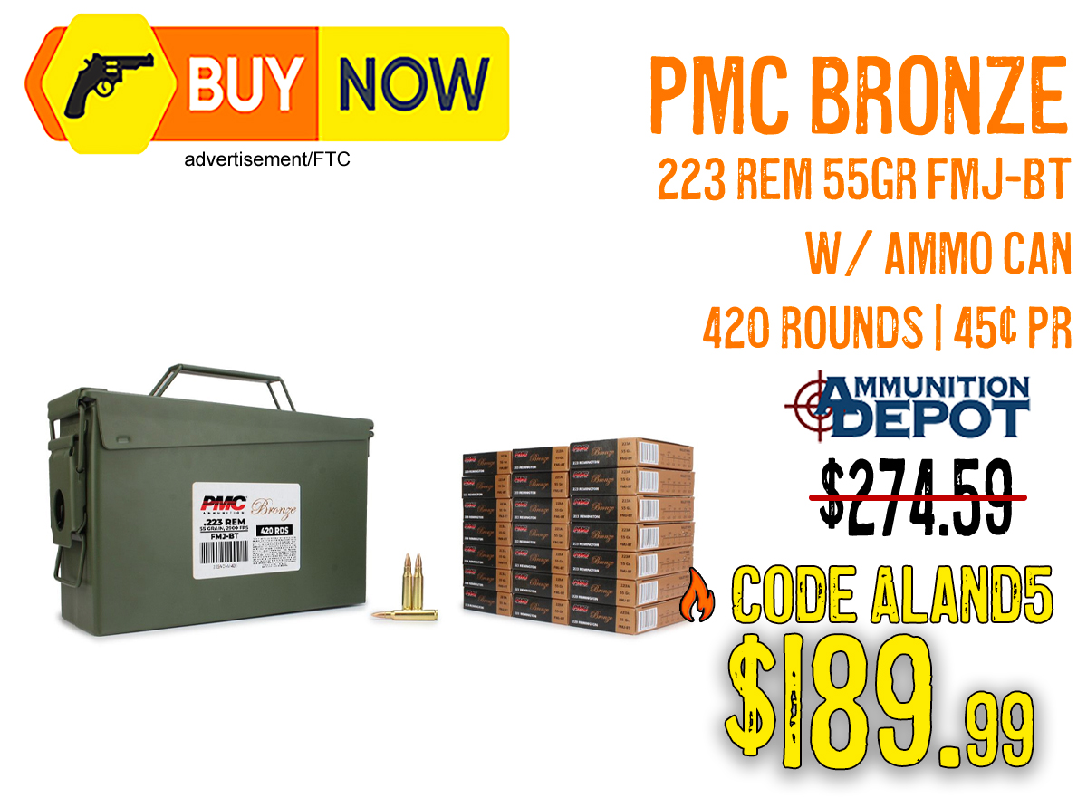 PMC Bronze .223 Rem 55gr FMJ-BT 420 Rounds Ammo Can Bundle – $189.99 w/ Code