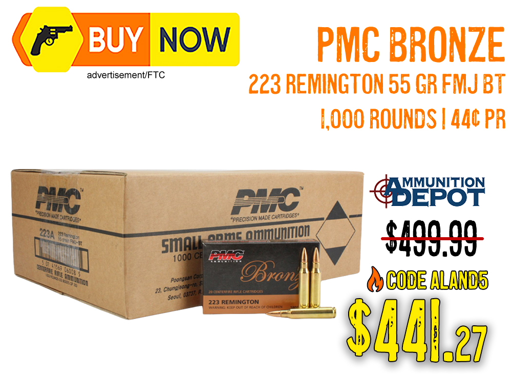 PMC Bronze .223 Rem 55gr FMJ BT 1,000 Rounds – $441.27 w/ Code
