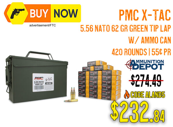 PMC X-TAC 5.56 NATO 62gr Green Tip 420 Rounds & Ammo Can — $232.84 w/ CODE