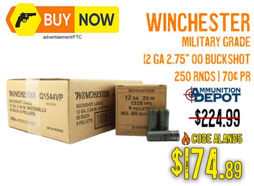 Winchester Military Grade 12 Gauge 00 Buckshot 250 Rounds &acirc; $174.89 w/ Code