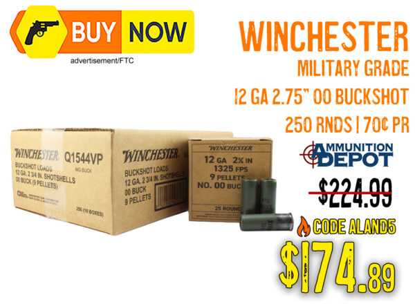 Winchester Military Grade 12 Gauge 00 Buckshot 250 Rounds – $174.89 w/ Code