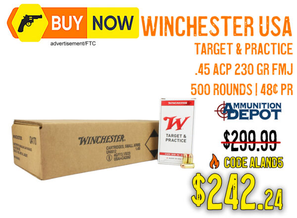 Winchester USA .45 ACP 230 Gr FMJ 500-Round Case — $242.24 With Code