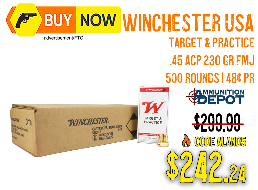 Winchester USA .45 ACP 230 Gr FMJ 500-Round Case — $242.24 With Code