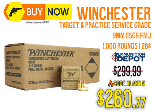 Winchester Target & Practice 9mm 115 Grain FMJ 1,000 Rounds – w/ Code