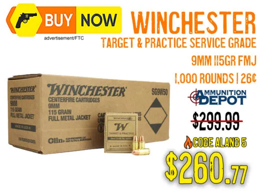 Winchester Target & Practice 9mm 115 Grain FMJ 1,000 Rounds &acirc; $260.77 w/ Code