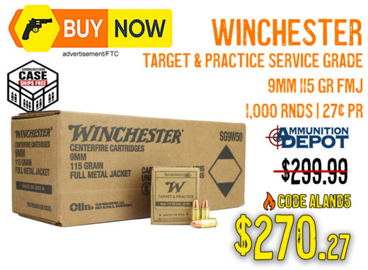 Winchester Target & Practice 9mm 115 Grain FMJ 1,000 Rounds &acirc; $270.27 w/ Code