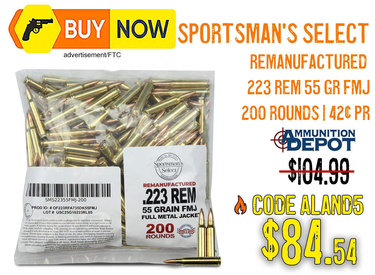 Sportsman’s Select Remanufactured .223 Rem 55gr FMJ 200 Rounds – $84.54 w/ Code
