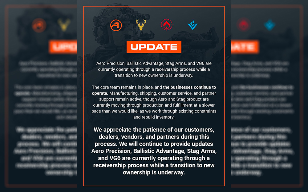 Aero Precision, Ballistic Advantage, Stag Arms, and VG6 Continue Operations During Receivership