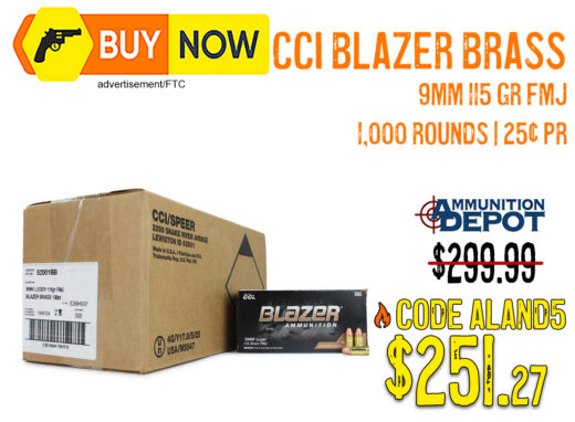 CCI Blazer Brass 9mm 115gr FMJ 1,000 Rounds &acirc; $251.27 w/ Code