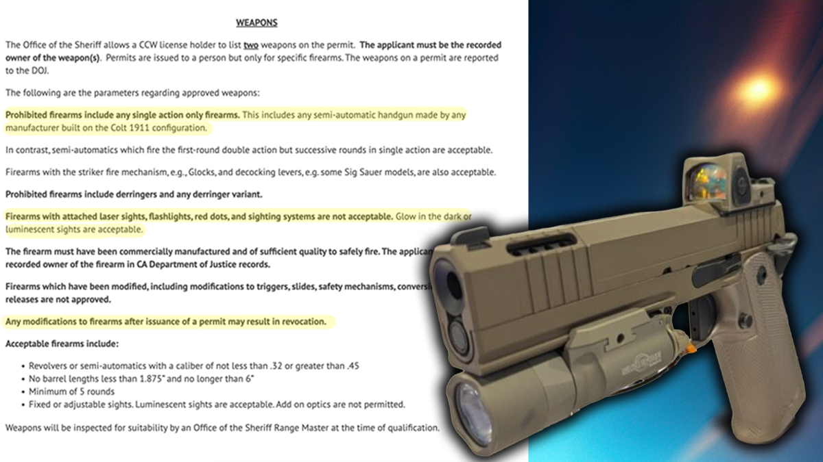 SAF Lawsuit Targets Contra Costa County Ban on Red Dots, Weapon Lights and 1911 Pistols
