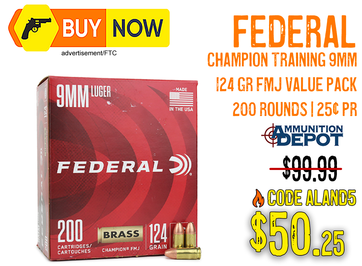 Federal Champion 9mm 124-Grain FMJ 200-Round Pack – $50.25 w/ Code