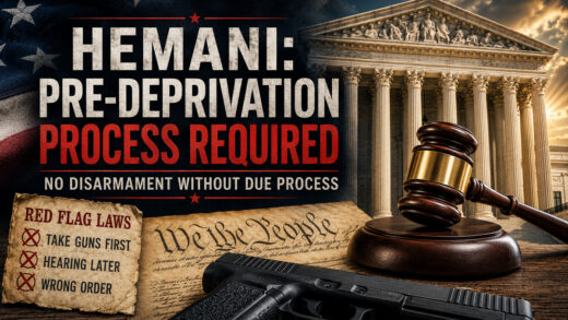 AI-generated editorial illustration on due process, red flag laws, and the Supreme Court&acirc;s United States v. Hemani decision.