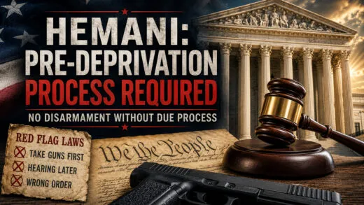 AI-generated editorial illustration on due process, red flag laws, and the Supreme Court&acirc;s United States v. Hemani decision.