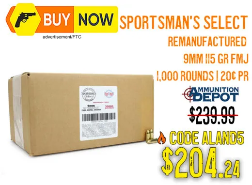 Sportsman's Select Remanufactured 9mm 115gr FMJ 1,000 Rounds &acirc; $204.24 w/ Code