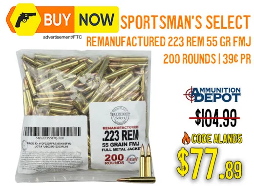 Sportsman&acirc;s Select Remanufactured .223 Rem 55gr FMJ 200 Rounds &acirc; $77.89 w/ Code