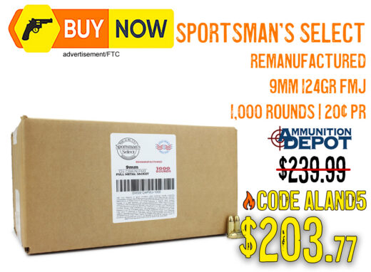Sportsman's Select Reman 9mm 124gr FMJ 1,000 Rounds &acirc; $203.77 w/ Code